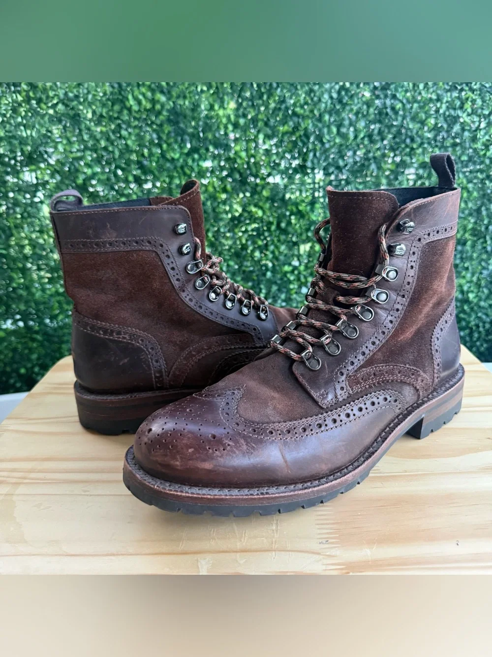 Frye Adirondack Leather Suede Wingtip Lace-Up Boots Size 10
